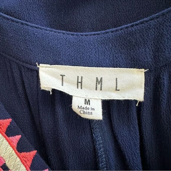 THML Women's M Sleeveless Embroidered V-Neck Top Royal Blue Tribal Boho Flowy - Picture 5 of 7